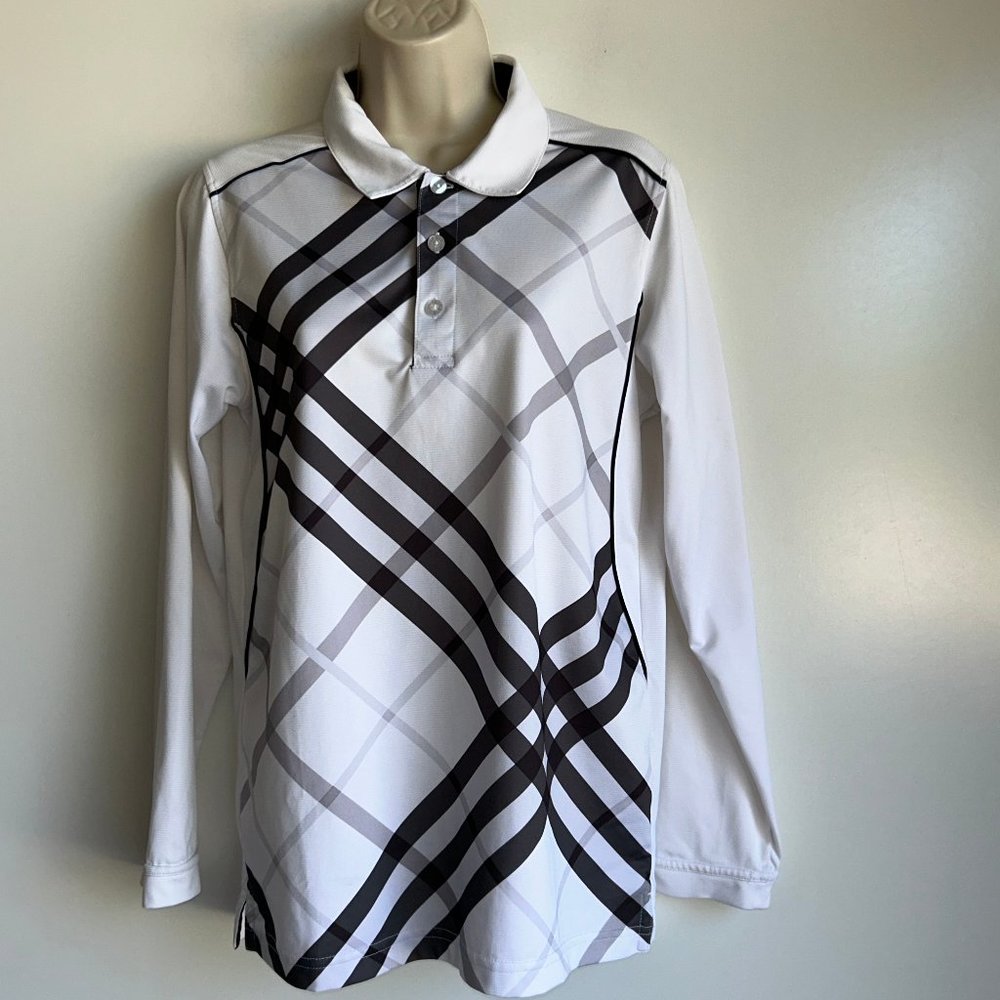 San Soleil Long Sleeve UPF 50 Golf Sun Polo Top Size Small  White & Black